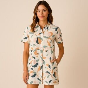 Rachel Zoe 100% Linen Shirt Dress – Abstract Floral XS